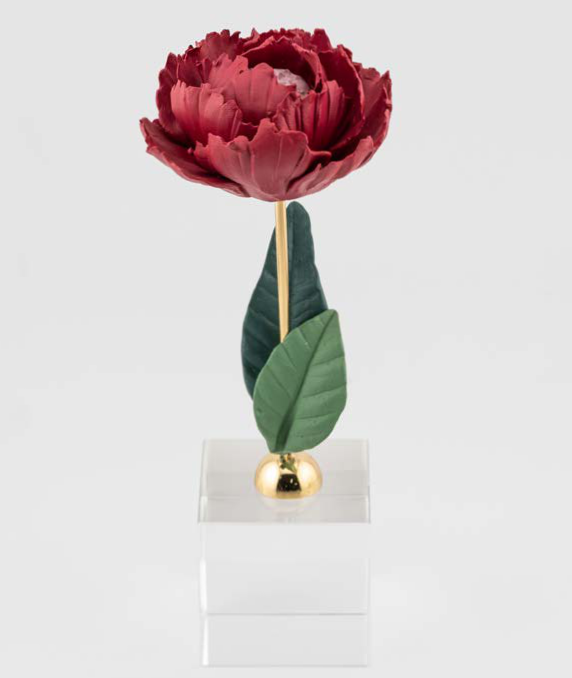 Pianta Peonia in ceramica colore rossa su base cubo h.18cm | Rohome