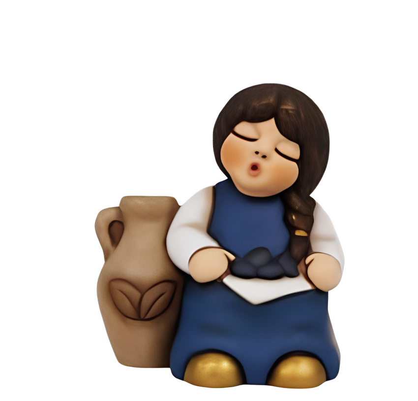 Thun - Personaggio presepe Bimba con olive in ceramica blu | Rohome