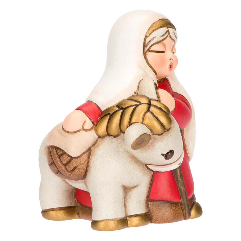 Thun- Nonna con asino in ceramica Presepe Classico rosso| rohome