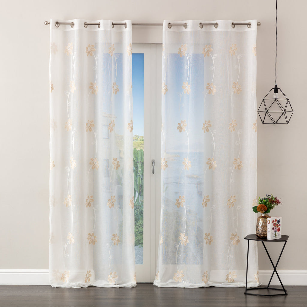 Tenda Margot ricamata con fiori tortora H. 280cm | rohome