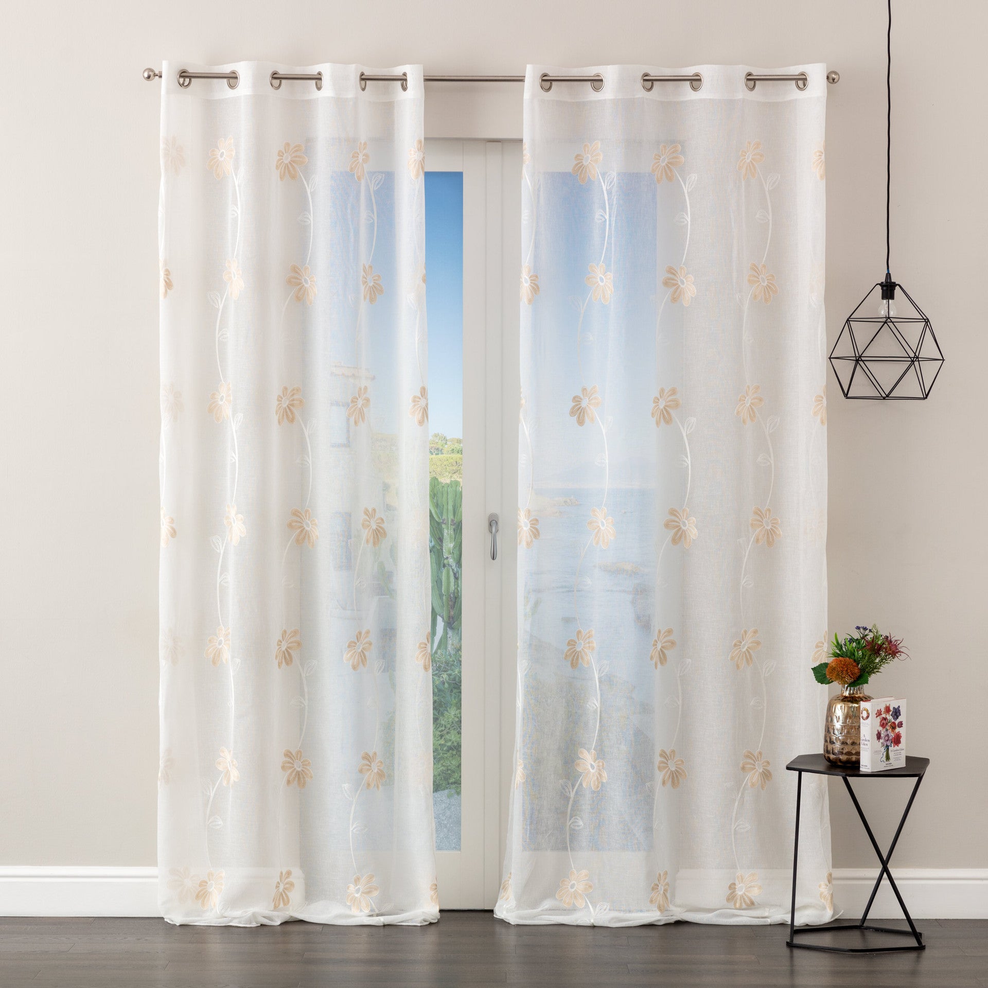 Tenda Margot ricamata con fiori tortora H. 280cm | rohome