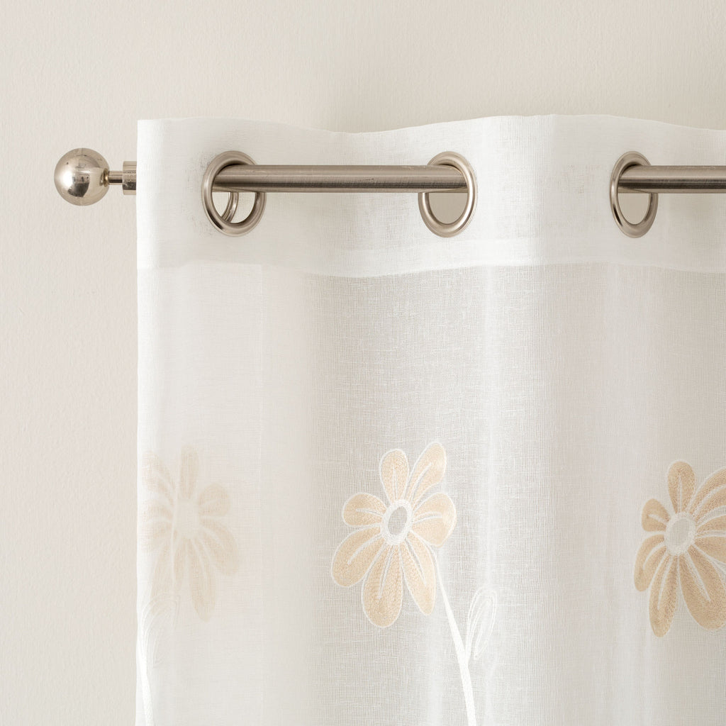 Tenda Margot ricamata con fiori tortora H. 280cm | rohome