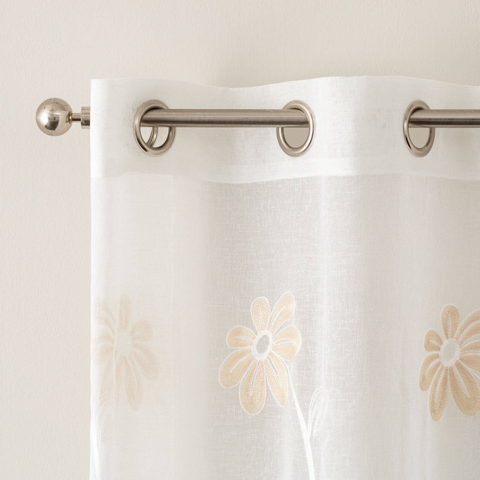 Tenda Margot ricamata con fiori tortora H. 280cm | rohome