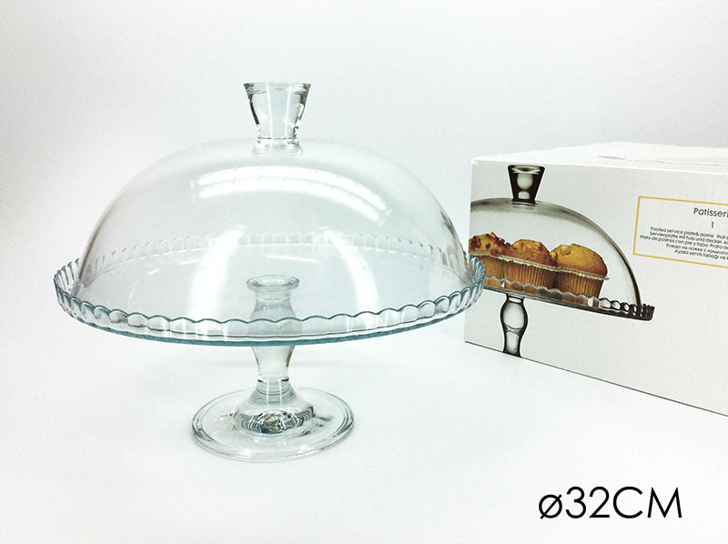 Alzata per torta d 32cm in vetro con campana | rohome | Rohome