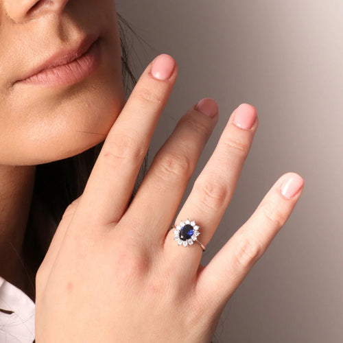 Anello in Argento solitario con zirconi bianchi e blu | Rohome | Rohome
