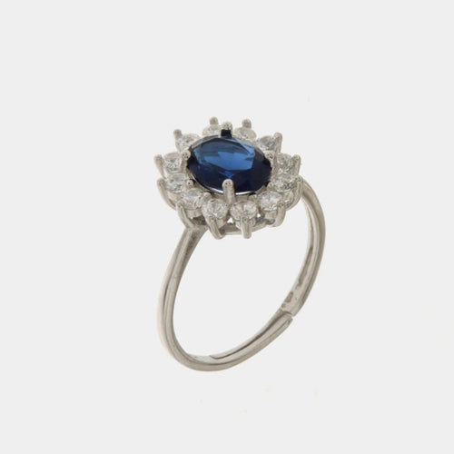 Anello in Argento solitario con zirconi bianchi e blu | Rohome | Rohome