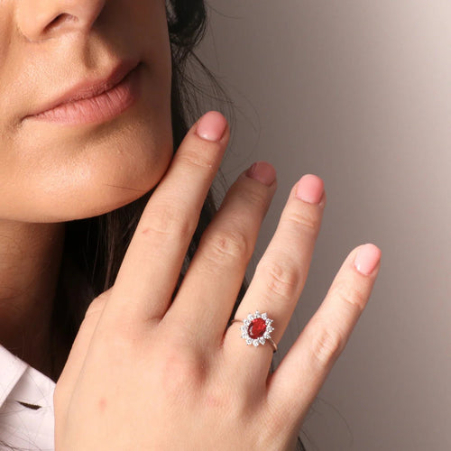 Anello in Argento solitario con zirconi bianchi e rosso | Rohome | Rohome