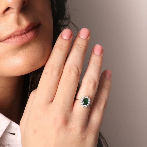 Anello in Argento solitario con zirconi bianchi e verde | Rohome | Rohome