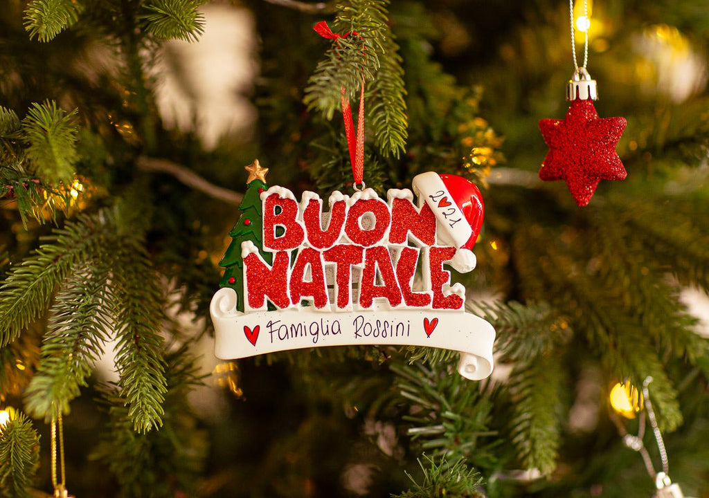Decorazione Natalizia “BUON NATALE'” con Glitter e Cappello di Babbo Natale| Rohome