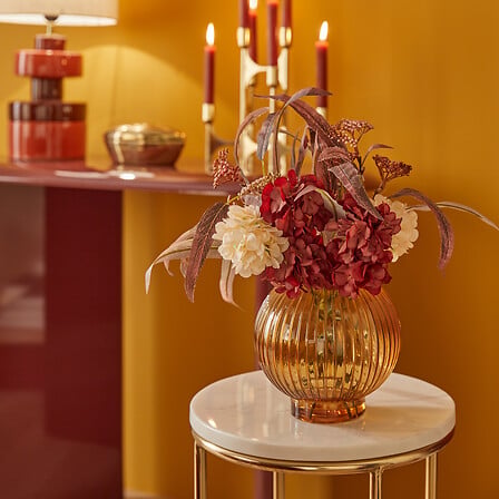 Vaso in vetro ampolla con fiori artificiali | Rohome