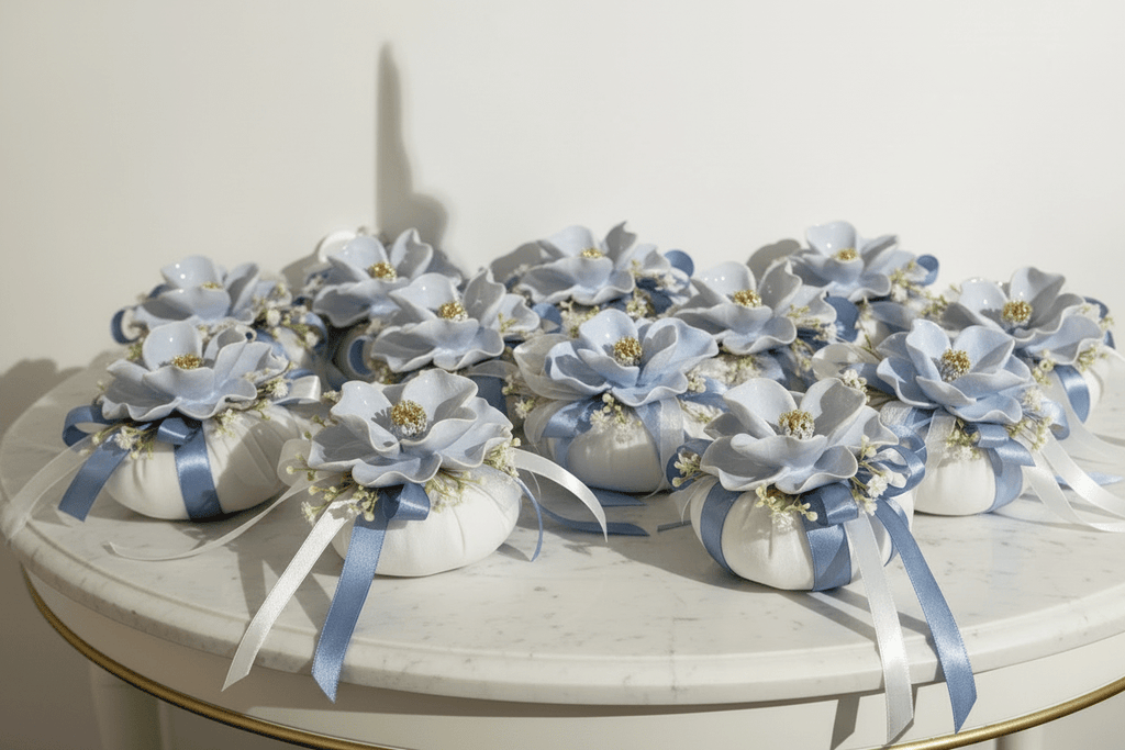 Bomboniera Cuscino con peonia in ceramica capodimonte | Rohome | Rohome