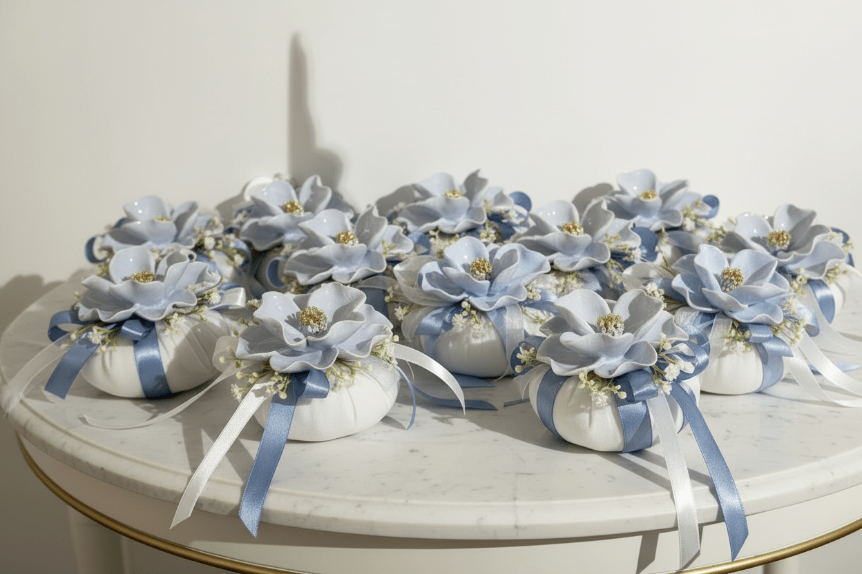 Bomboniera Cuscino con peonia in ceramica capodimonte | Rohome | Rohome