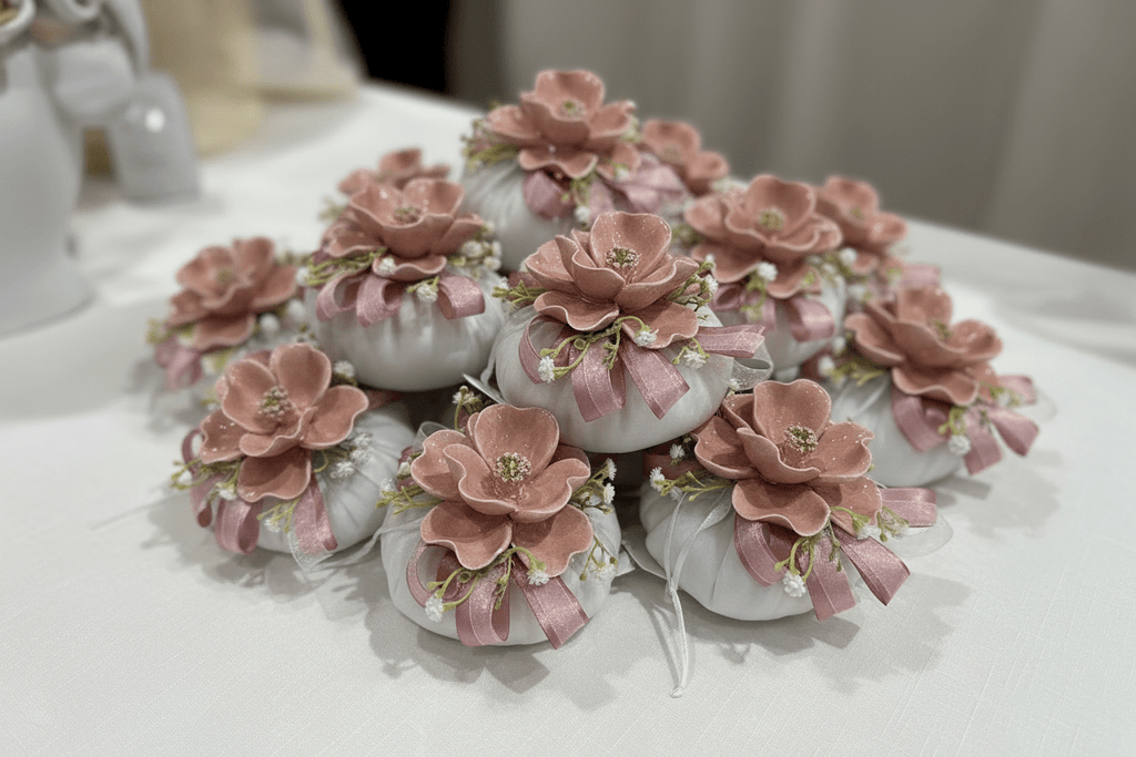 Bomboniera Cuscino con peonia in ceramica capodimonte | Rohome | Rohome