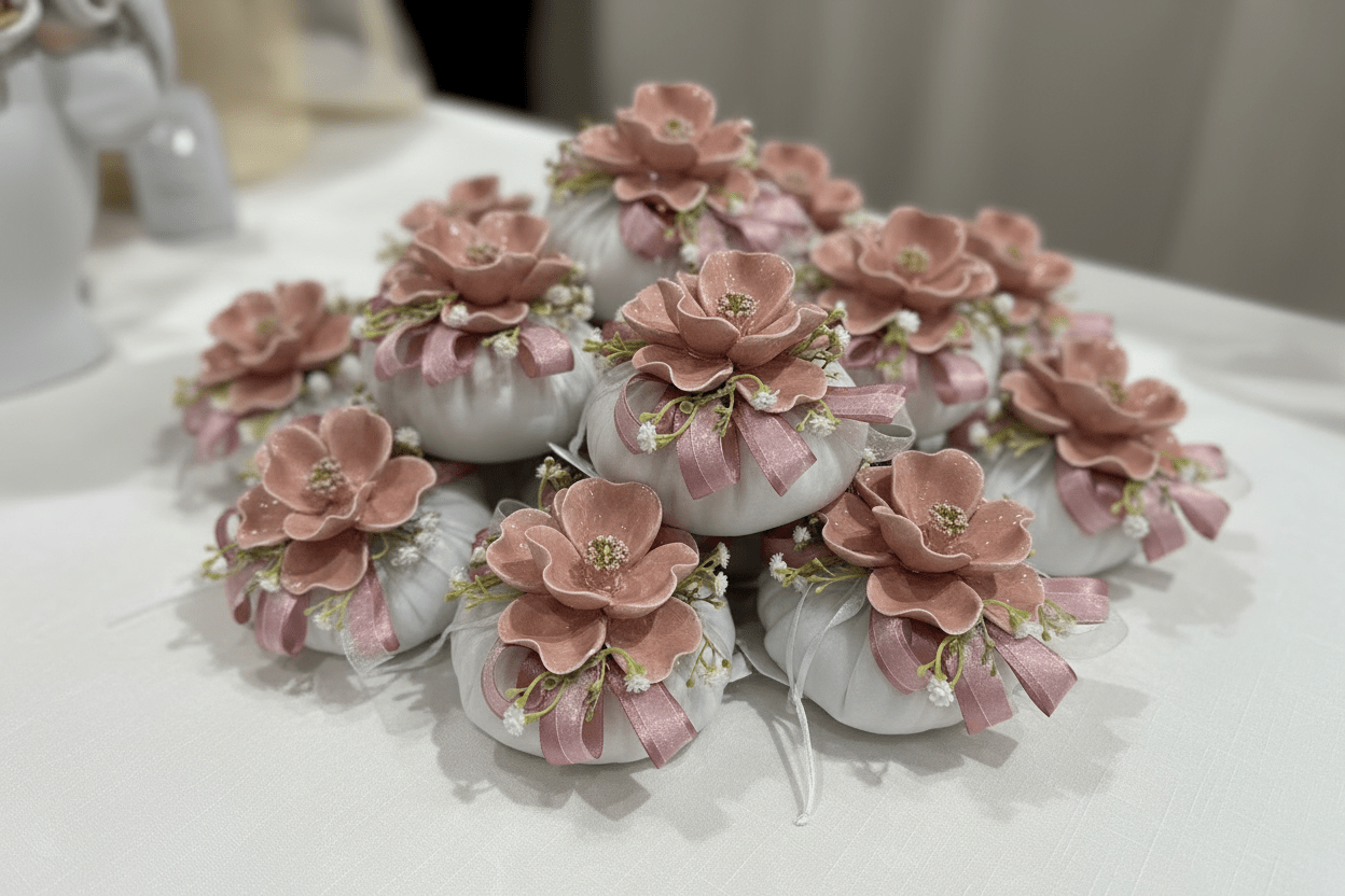 Bomboniera Cuscino con peonia in ceramica capodimonte | Rohome | Rohome