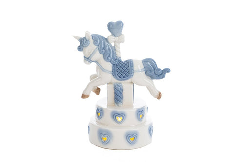 Bomboniera giostrina led cavallo in porcellana celeste | rohome | Rohome