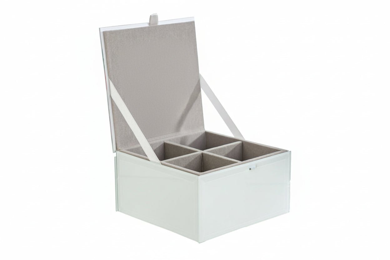 Bomboniera Scatola portagioie in vetro con decoro fiori 12x12xh.7cm | Rohome | Rohome