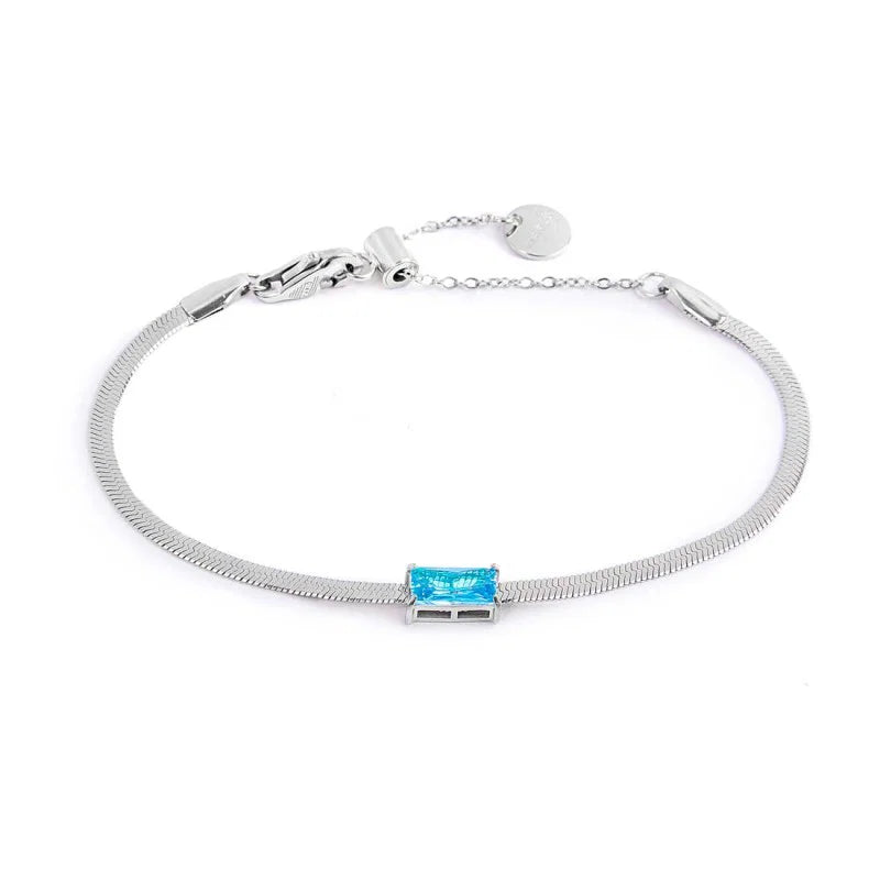Marlù - Bracciale catena snake con zircone baguette acqua marina | Rohome
