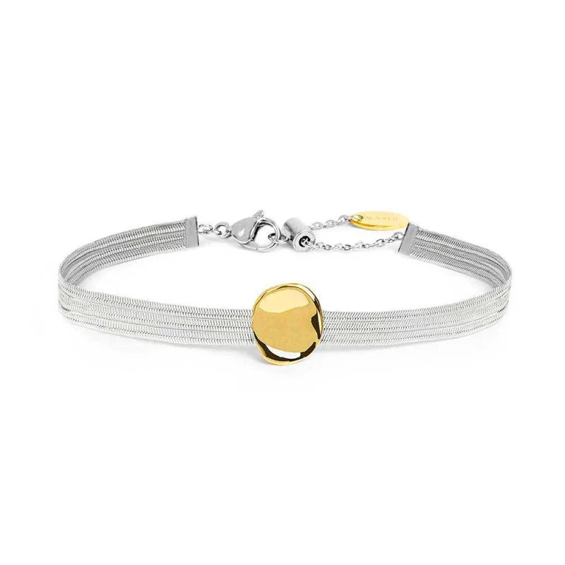 Marlù - Bracciale catena silver snake piatta con bottone martellato | Rohome