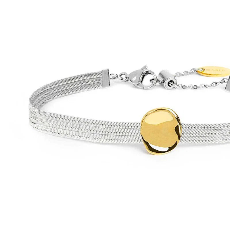 Marlù - Bracciale catena silver snake piatta con bottone martellato | Rohome