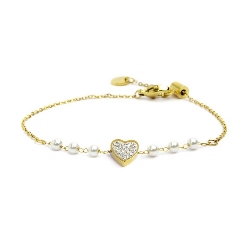 Marlù - Bracciale cuore cristalli con perle oro | Rohome