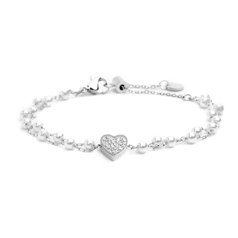 Marlù - Bracciale cuore cristalli doppia catena con perle | Rohome