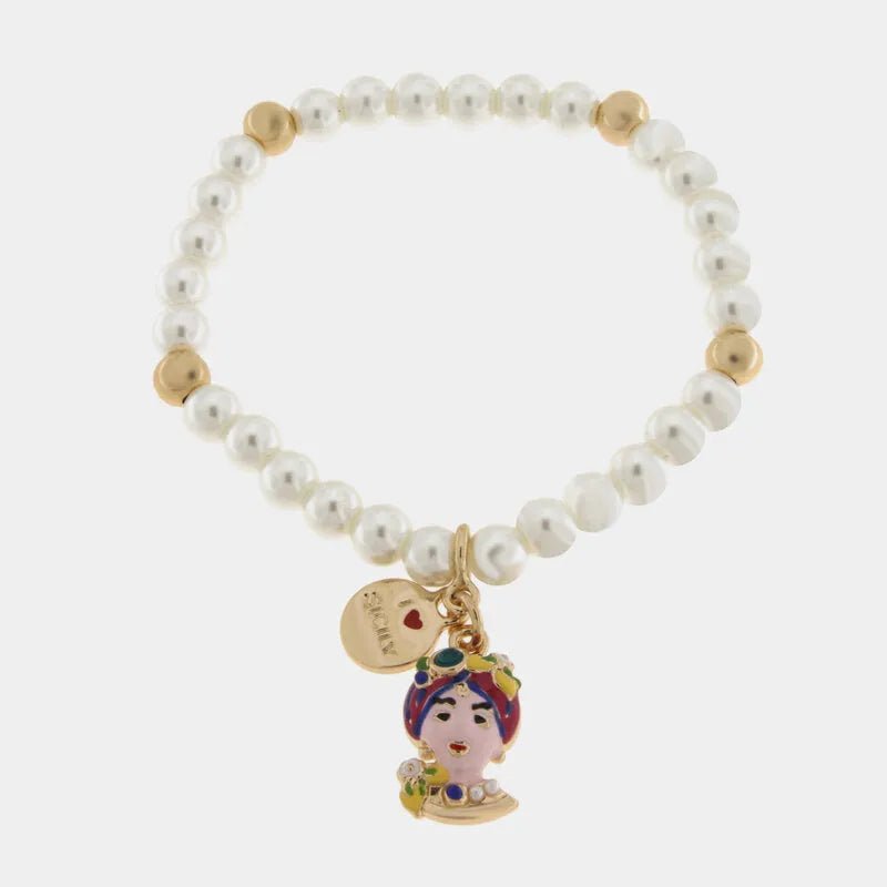 Bracciale elastico con perle e testa di moro | Rohome | Rohome