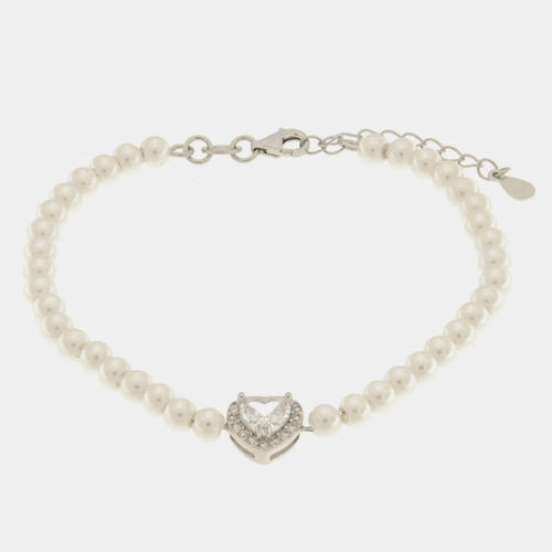 Bracciale in argento in perle con cuore e zircone grande | Rohome | Rohome
