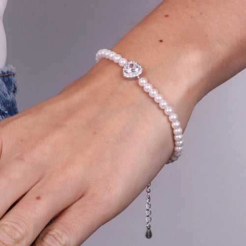 Bracciale in argento in perle con cuore e zircone grande | Rohome | Rohome
