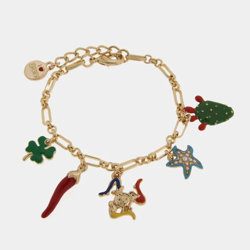 Bracciale in Metallo con ciondoli siciliani e fico d'india | Rohome | Rohome