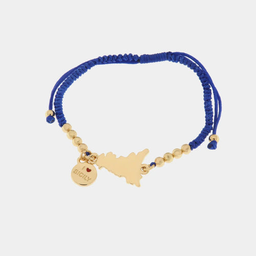 Bracciale in Metallo con cordino blu e charm Sicilia | Rohome | Rohome