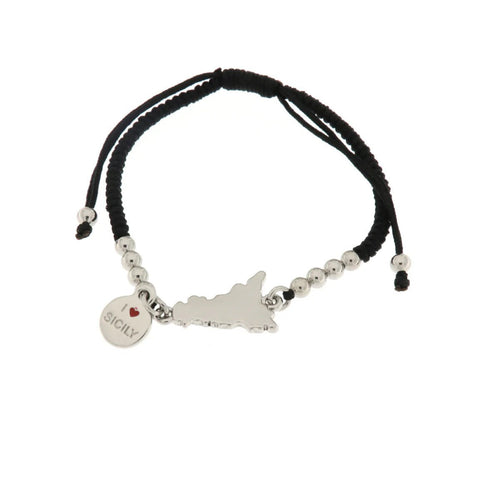 Bracciale in Metallo con cordino nero e charm Sicilia | Rohome | Rohome