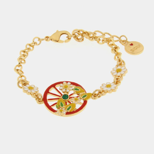 Bracciale in Metallo oro con ruota carro rossa e limoni | Rohome | Rohome