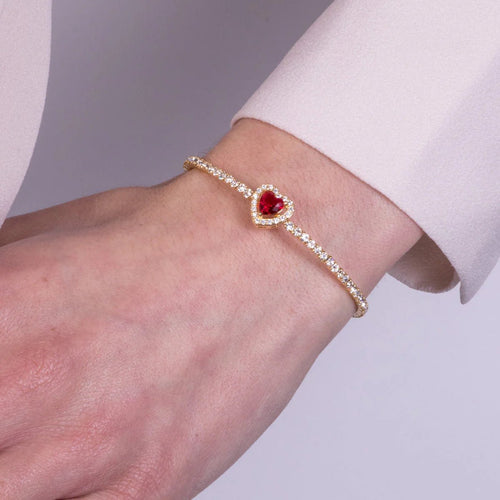 Bracciale in Metallo semirigido con cristalli e cuore rosso | Rohome | Rohome
