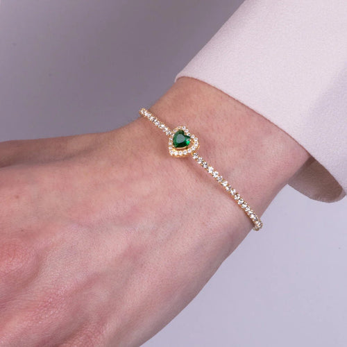 Bracciale in Metallo semirigido con cristalli e cuore verde| Rohome | Rohome