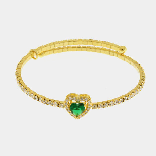 Bracciale in Metallo semirigido con cristalli e cuore verde| Rohome | Rohome