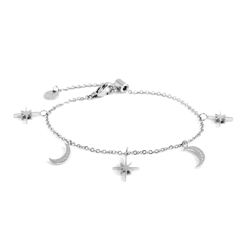 Bracciale lune e rosa dei venti pendenti silver | Rohome
