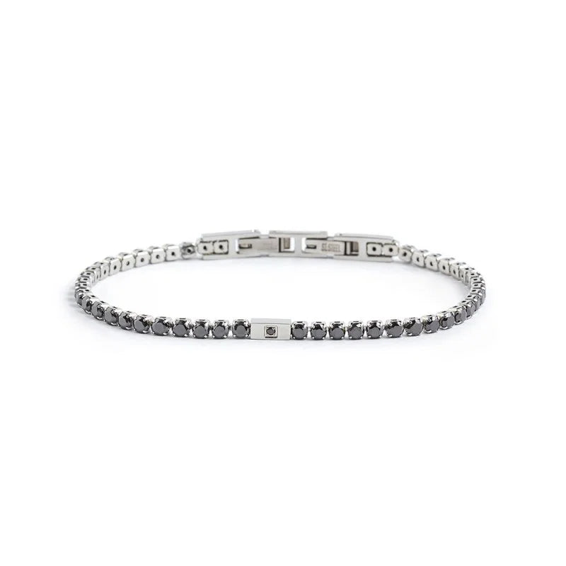 Marlù - Bracciale tennis acciaio zirconi neri 3mm tg m | Rohome