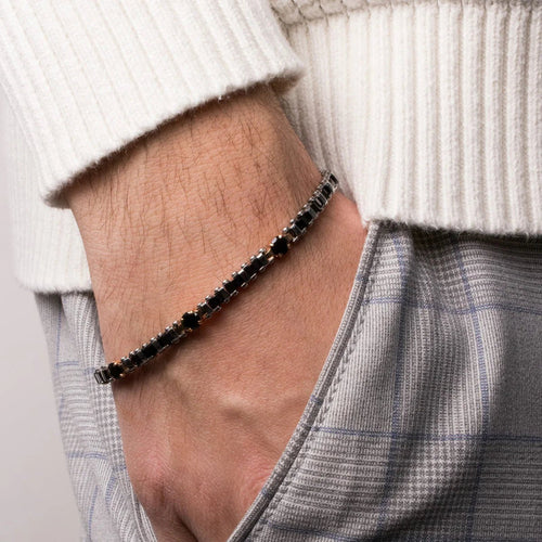 Bracciale Uomo in acciaio con cristalli neri e dettagli oro | Rohome | Rohome