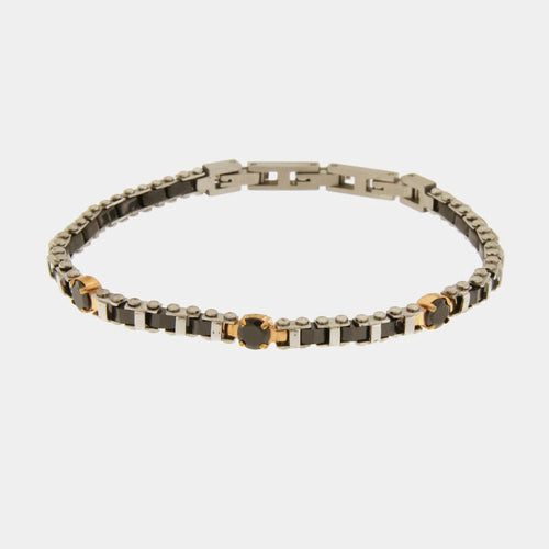 Bracciale Uomo in acciaio con cristalli neri e dettagli oro | Rohome | Rohome