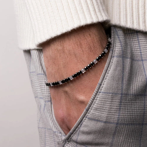Bracciale Uomo in acciaio con cristalli neri e trasparenti | Rohome | Rohome