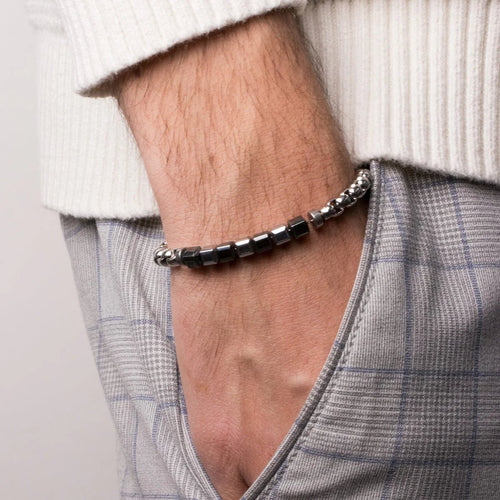 Bracciale Uomo in acciaio con dadini neri | Rohome | Rohome