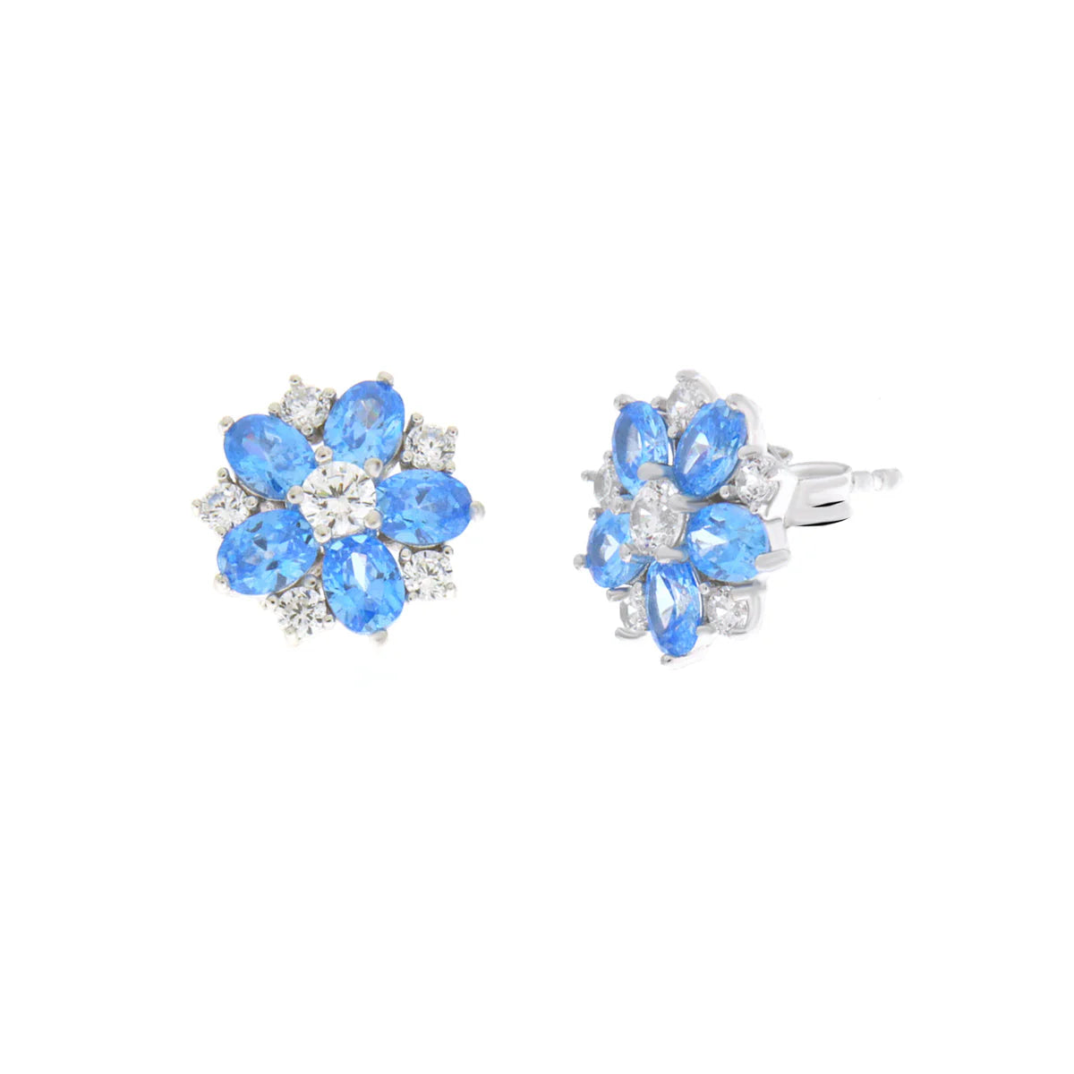 Orecchini in Argento a fiore blu e zirconi a lobo | Rohome