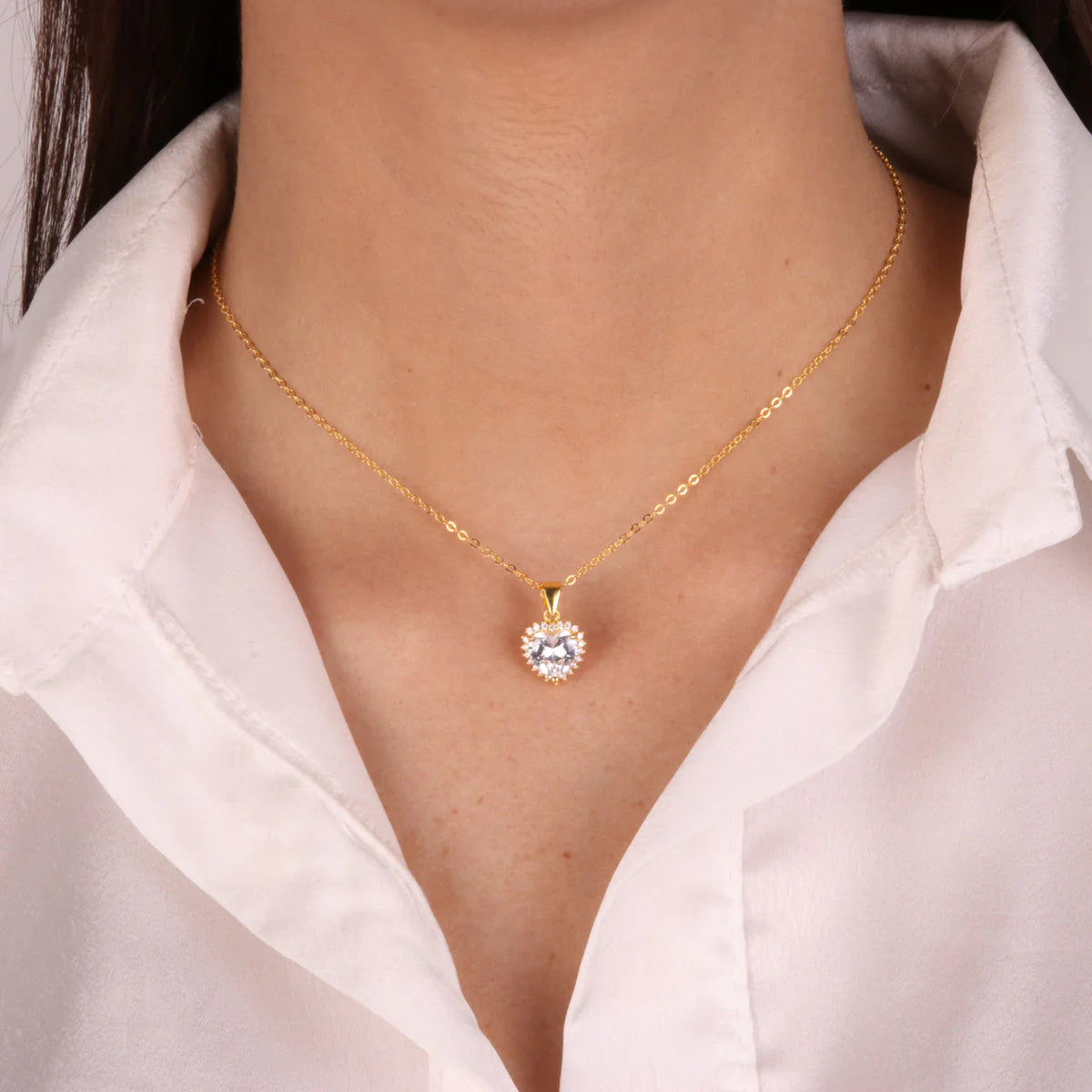 Collana in Argento con pendente zircone a cuore trasparente | Rohome