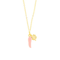 Collana in Argento con corno portafortuna rosa| Rohome