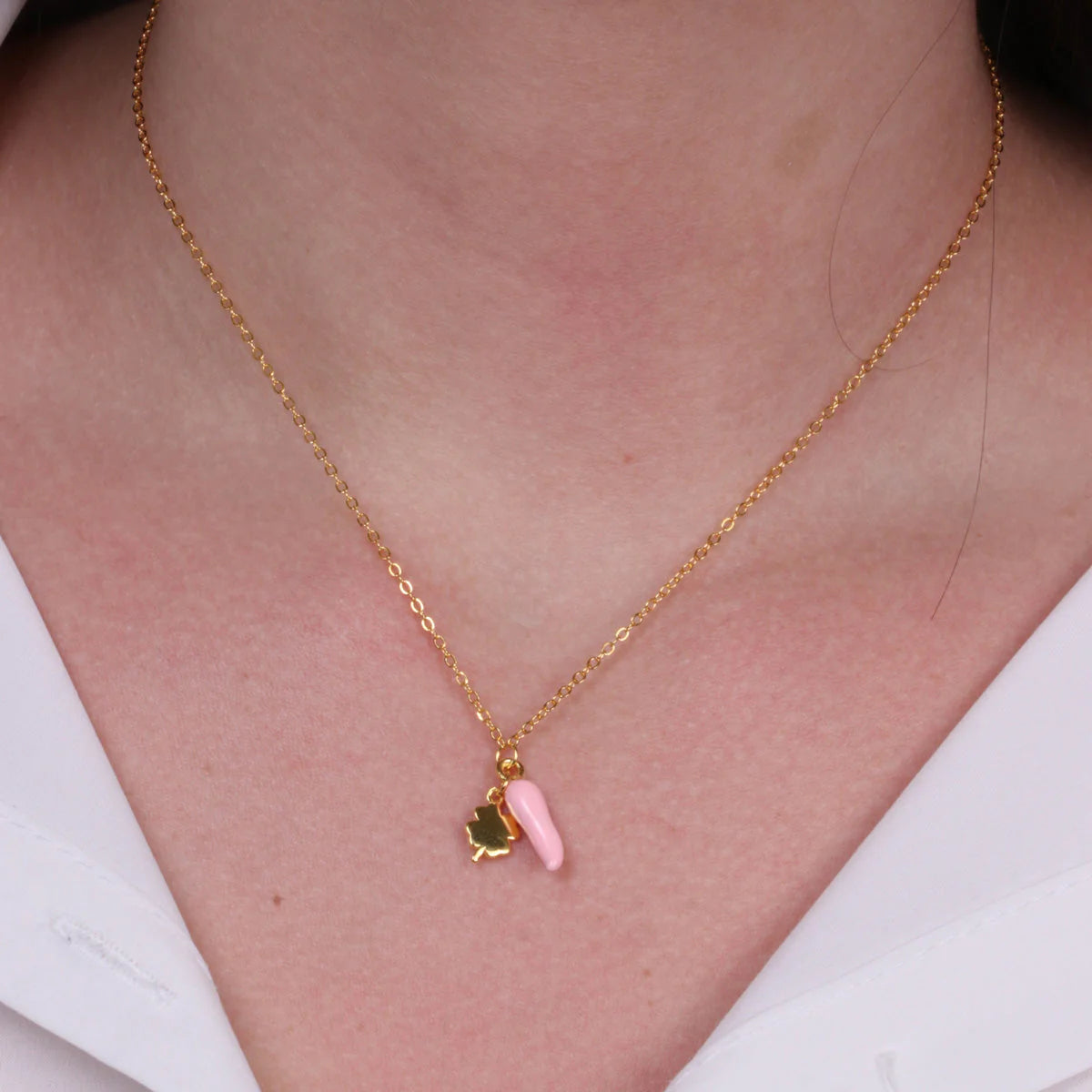 Collana in Argento con corno portafortuna rosa| Rohome