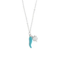 Collana in Argento con corno portafortuna azzurro | Rohome
