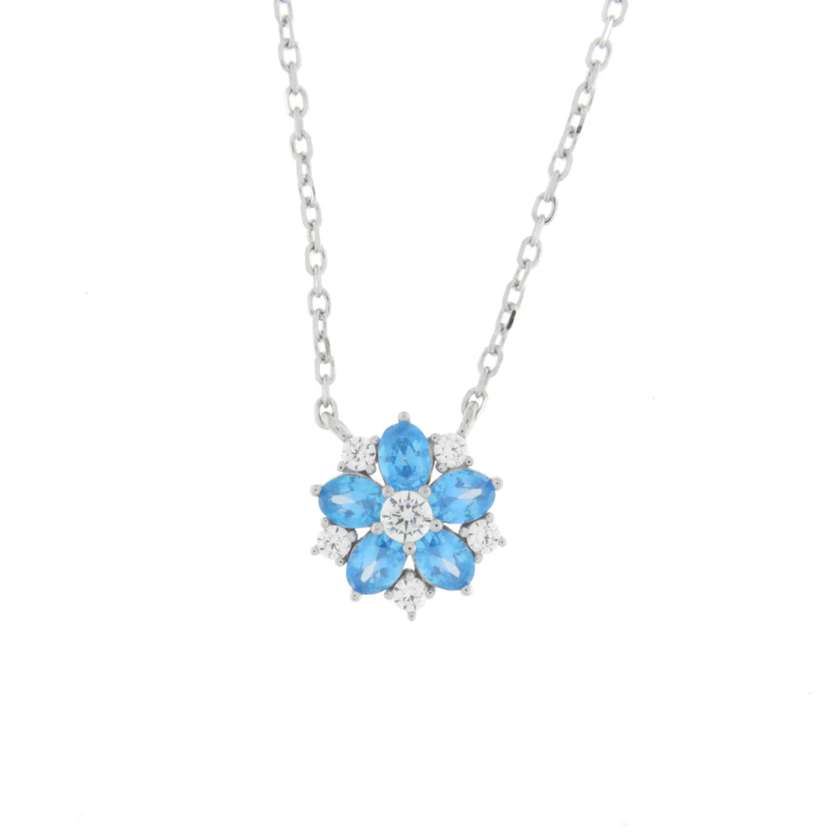 Collana in Argento a fiore azzurro e zirconi | Rohome