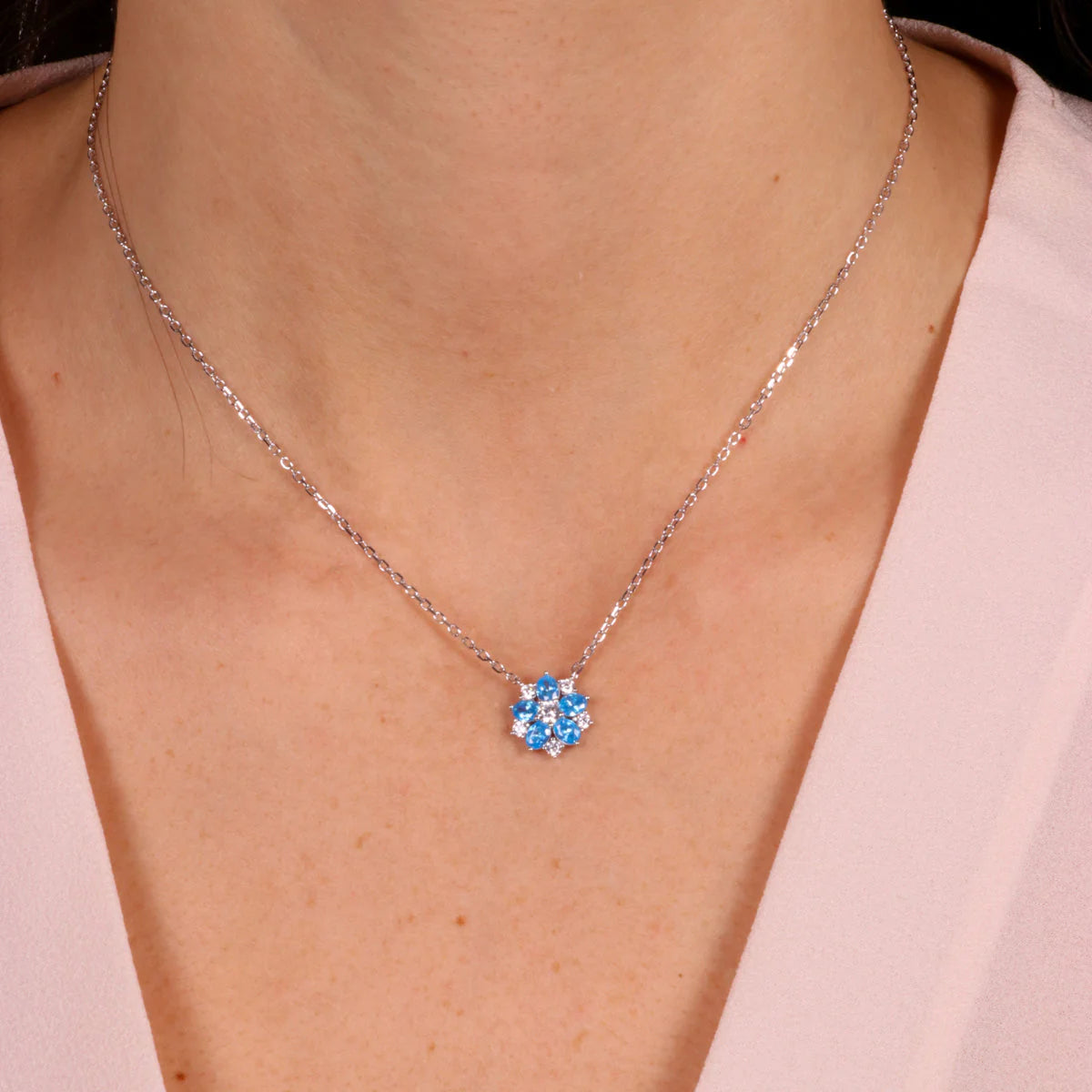 Collana in Argento a fiore azzurro e zirconi | Rohome