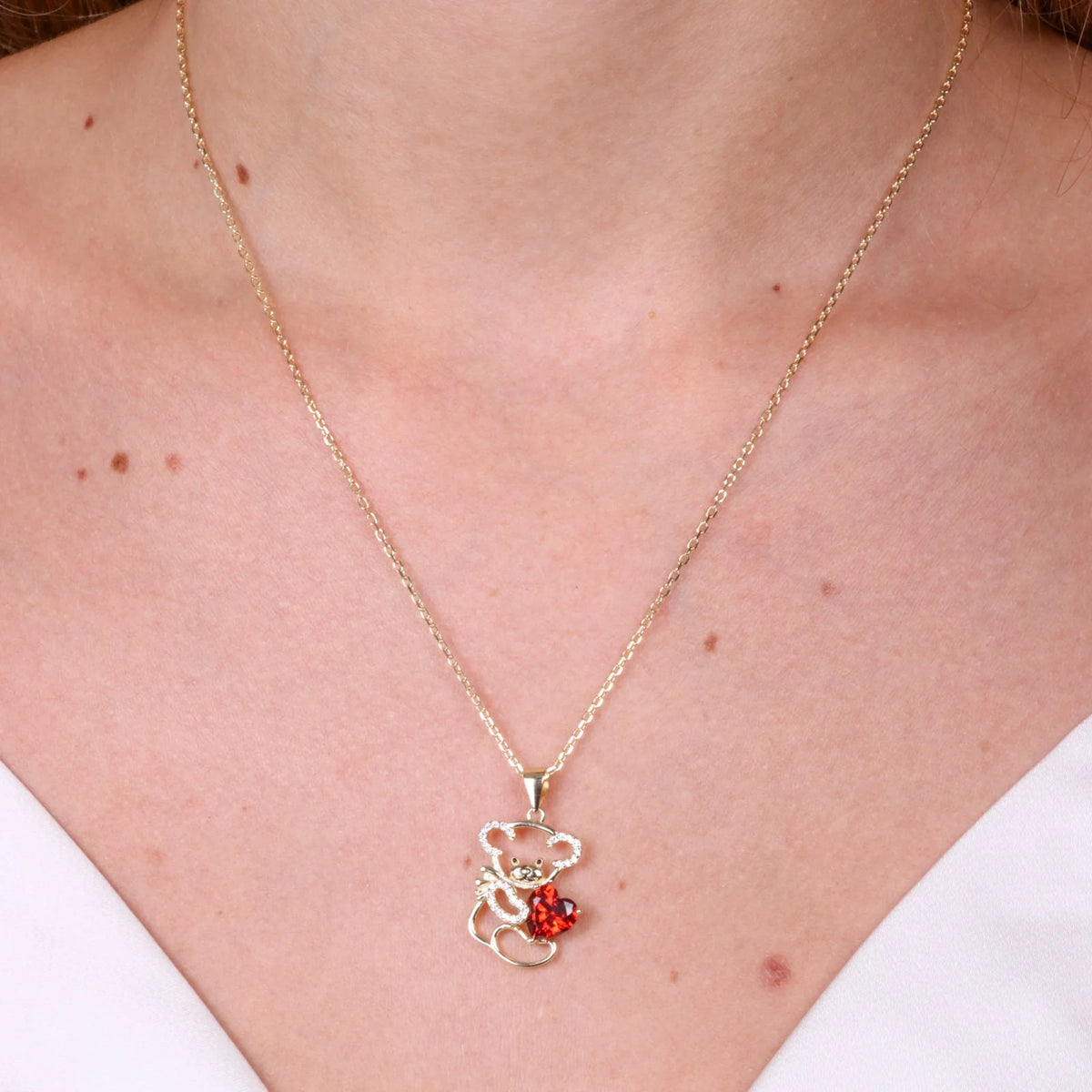 Collana in Argento orsacchiotto con zircone rosso | Rohome