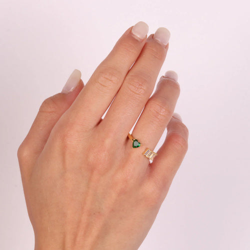 Anello in Argento con zirconi e cuore verde | Rohome